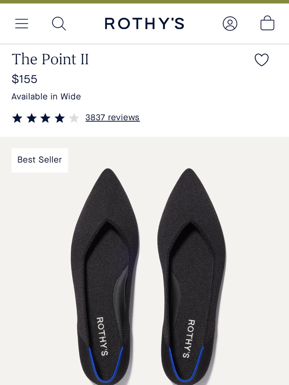 Rothy's Women's The Point II Black Knit Flats with Blue Trim - Picture 6 of 6